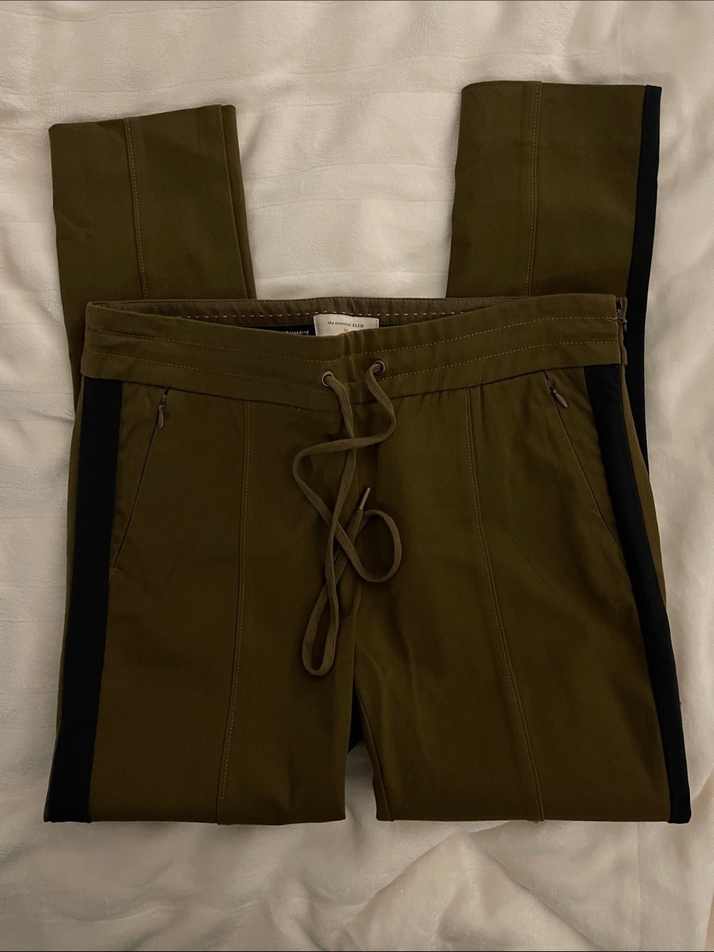 Anthropologie Olive Green Joggers with Black Tux Striping